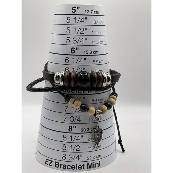 Owl Charm Leather & Beaded Adjustable Bracelet Set - Picture 3 of 3